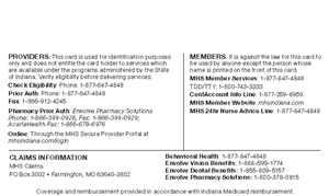 back of Hoosier Healthwise card